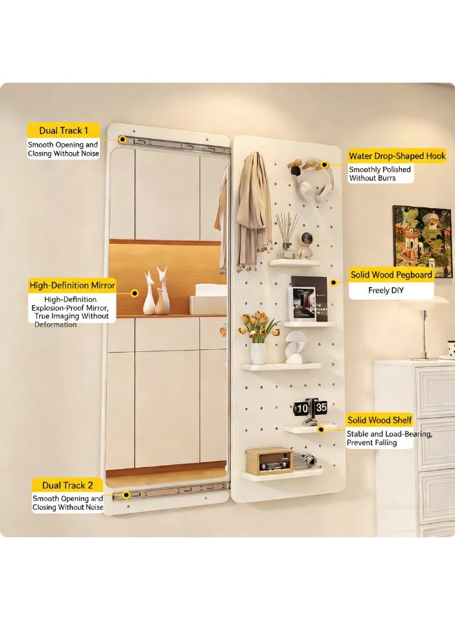 Full Length Mirror with Storage, Hidden Wall-Mounted Mirror with Adjustable Hooks & Shelves, 120×40CM Hanging Dressing Mirror for Living Room, Bedroom, Entryway, White - Image 5